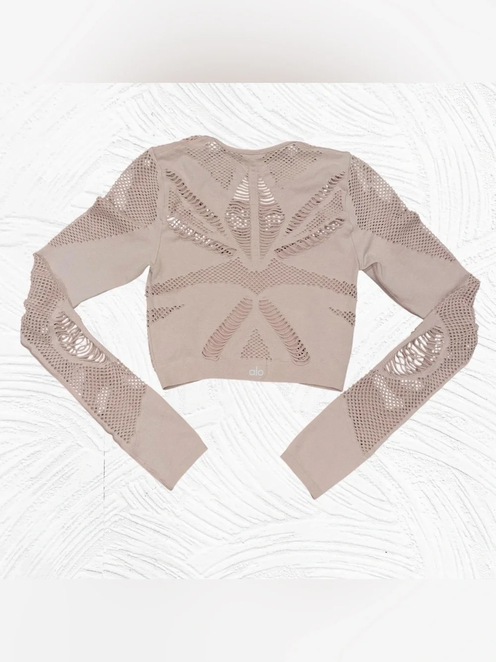 Alo Yoga Siren Long Sleeve Crop Top Dusty Pink Medium Laser cut mesh‎